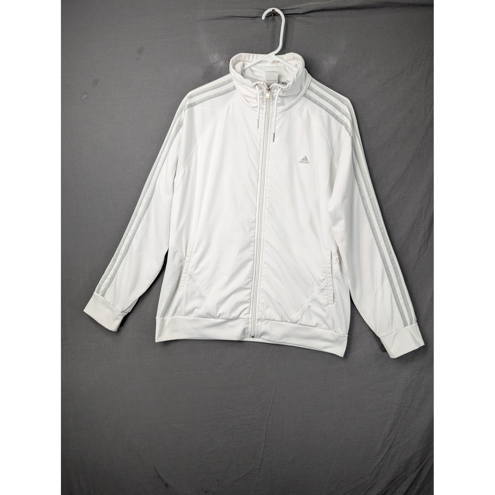 Adidas‎ Climalite Track Jacket White Silver 3-Stripes Full Zip Mens Size L 5683
